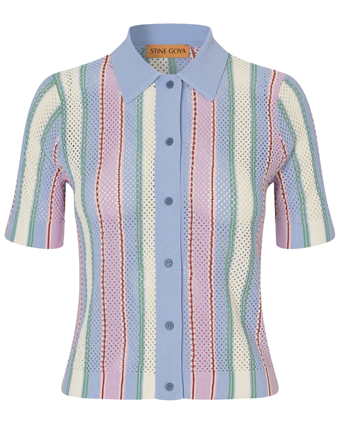 Stine Goya - Short Sleeve Crochet Polo - Pastel Stripes