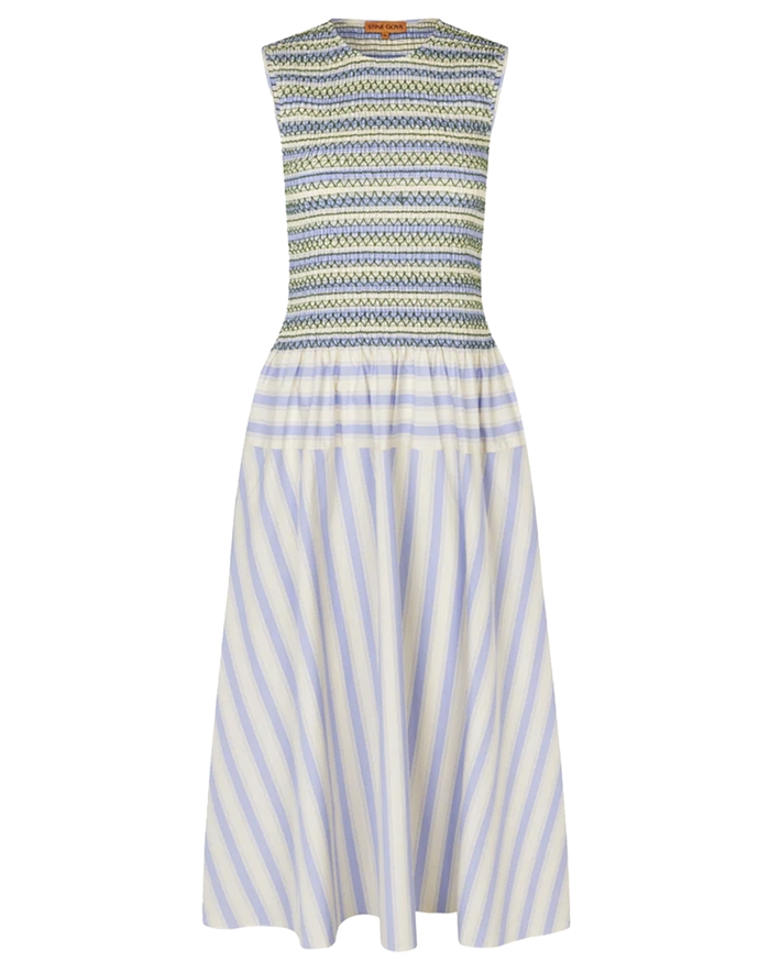 Stine Goya - Smocked Gathered Tank Kjole - Pastel Stripes