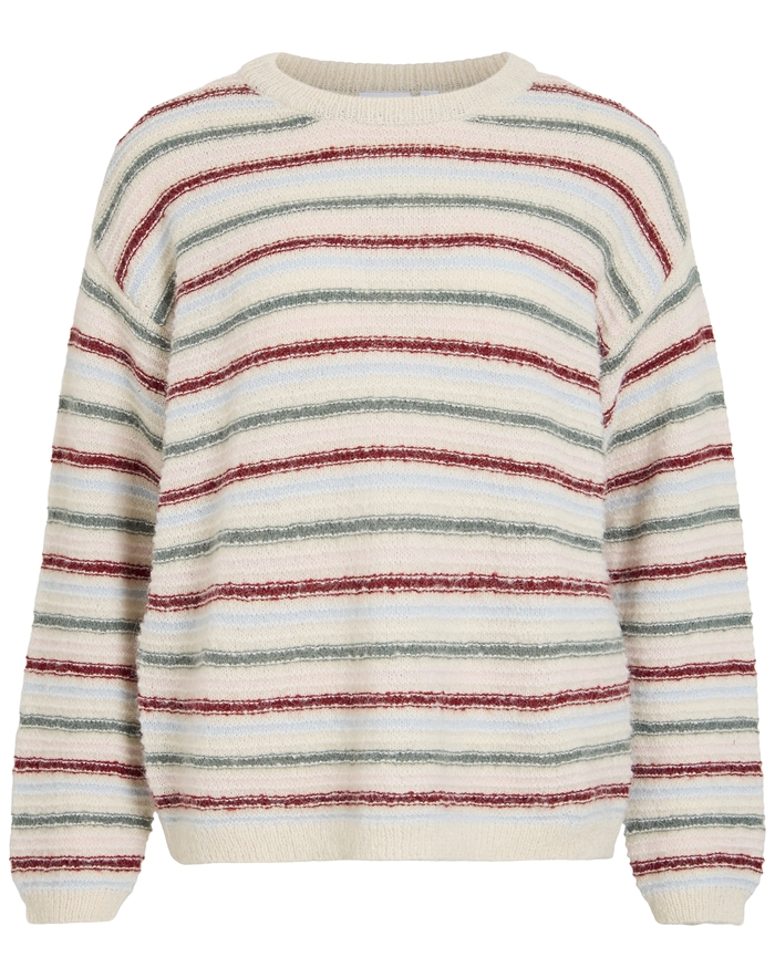 Vila - VIEllis O-Neck Stripe Strik - Super Light Natural Melange