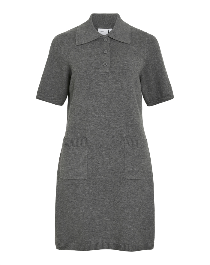  Vila - VILina 2/4 Polo Strik Kjole - Medium Grey Melange 