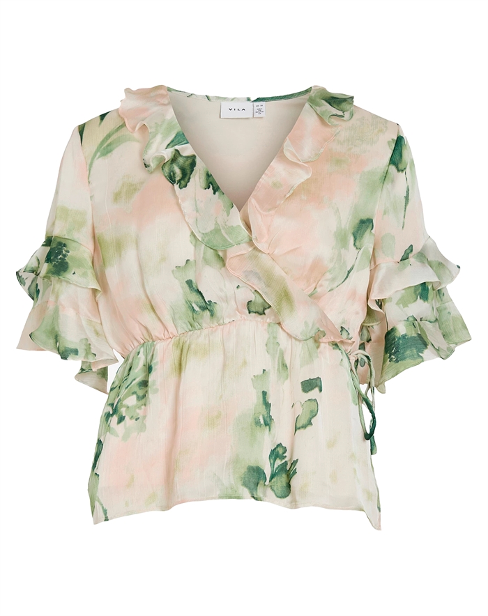 Vila - VIMolina 2/4 Flounce Wrap Bluse - Birch/Molina