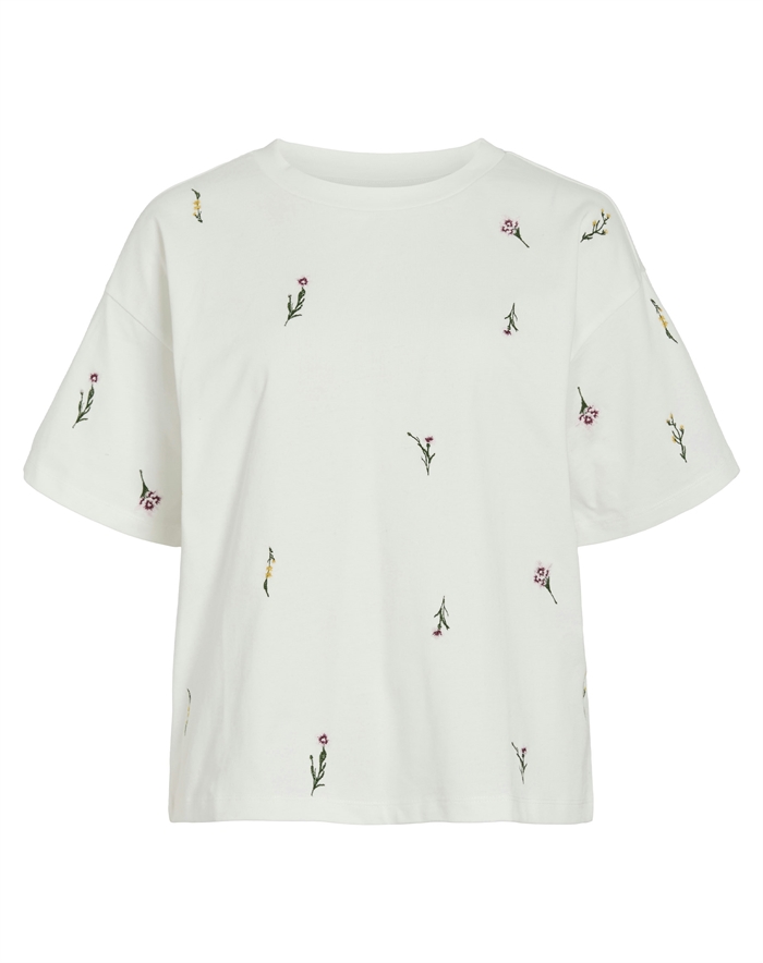 Vila - VIMonie Floral Embrodery T-Shirt - Snow White 