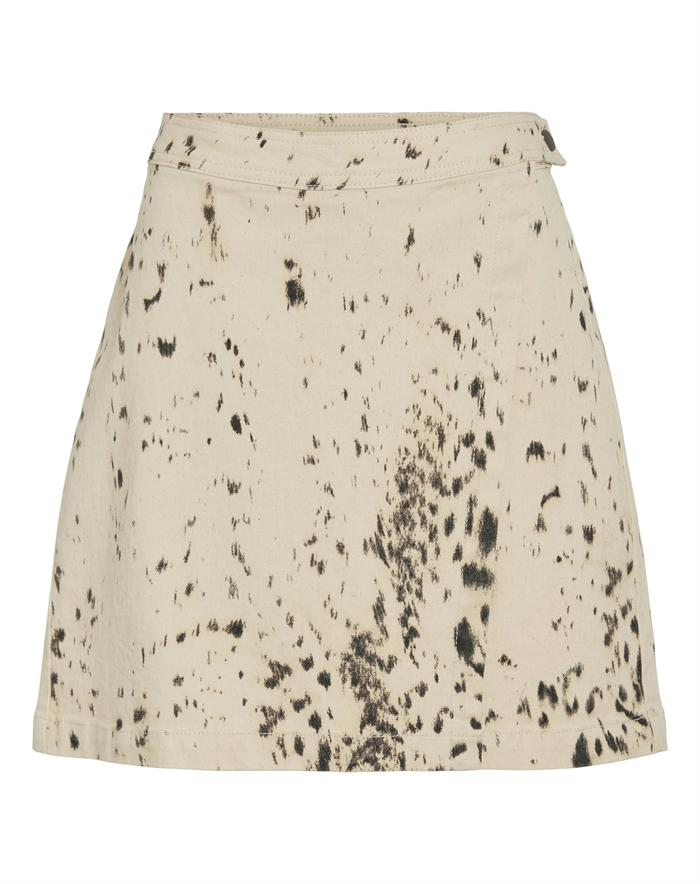 Vila - VISanora RW Print Denim Short Nederdel - Birch/Slate Black