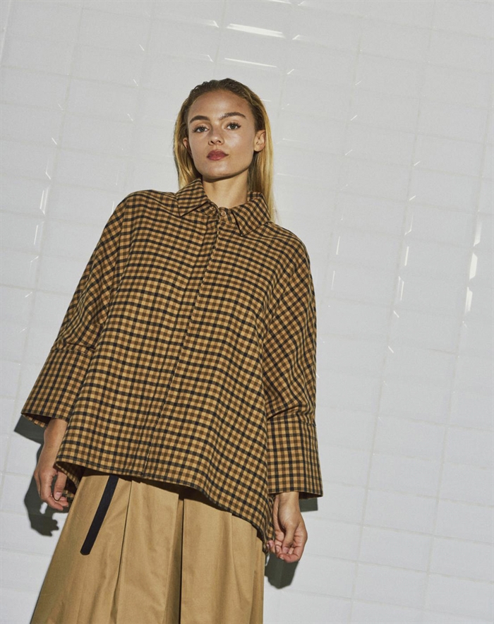 Withblack - WBLMadison Check Bat Skjorte - Camel Check