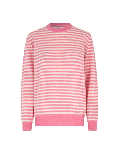 Mads Nørgaard Stripe Kasey Sweater Begonia Pink Winter White-Shop Online Hos Blossom