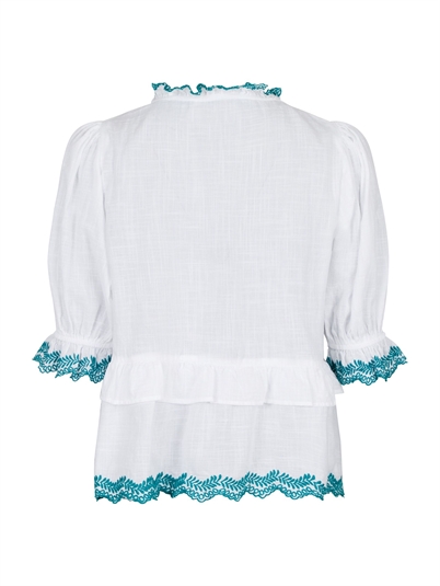 Neo Noir Emmi Embroidery Bluse White Green-Shop Online Hos Blossom
