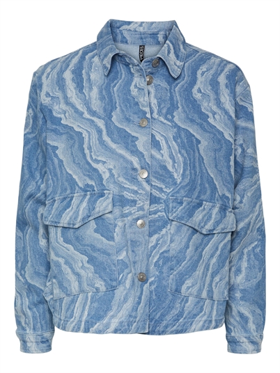 Pieces Pcditte Denim Skjorte Light Blue Denim Water Print Shop Online Hos Blossom