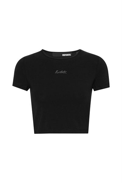 Rotate Birger Christensen Logo Cropped T-shirt Black Shop Online Hos Blossom