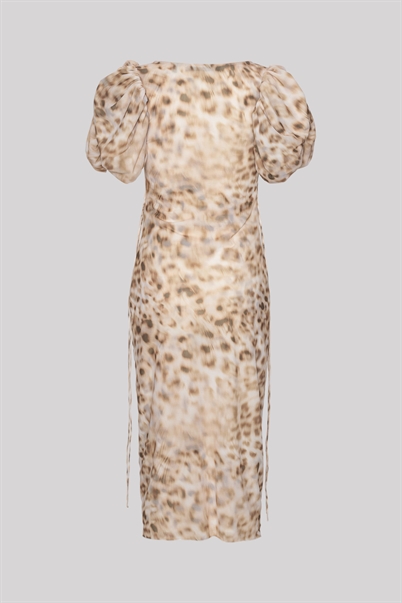 Rotate Birger Christensen Midi Kjole Blurry Snow Leopard Tarmac Shop Online Hos Blossom
