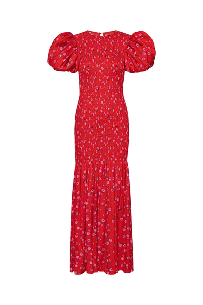 Rotate Birger Christensen Printed Puff Sleeve Kjole High Risk Red Shop Online Hos Blossom