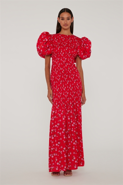 Rotate Birger Christensen Printed Puff Sleeve Kjole High Risk Red Shop Online Hos Blossom