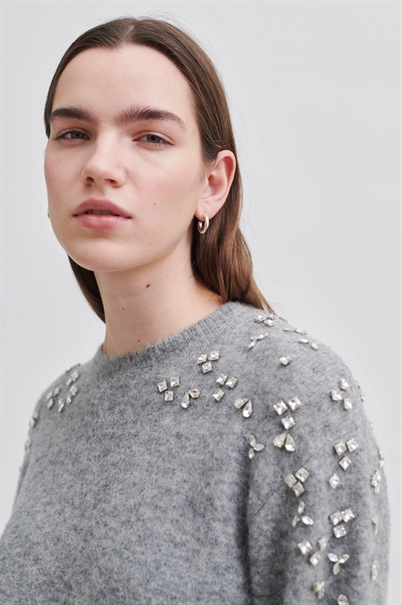 Second Female Sparkling O-neck Strik Grey Melange-Shop Online Hos Blossom