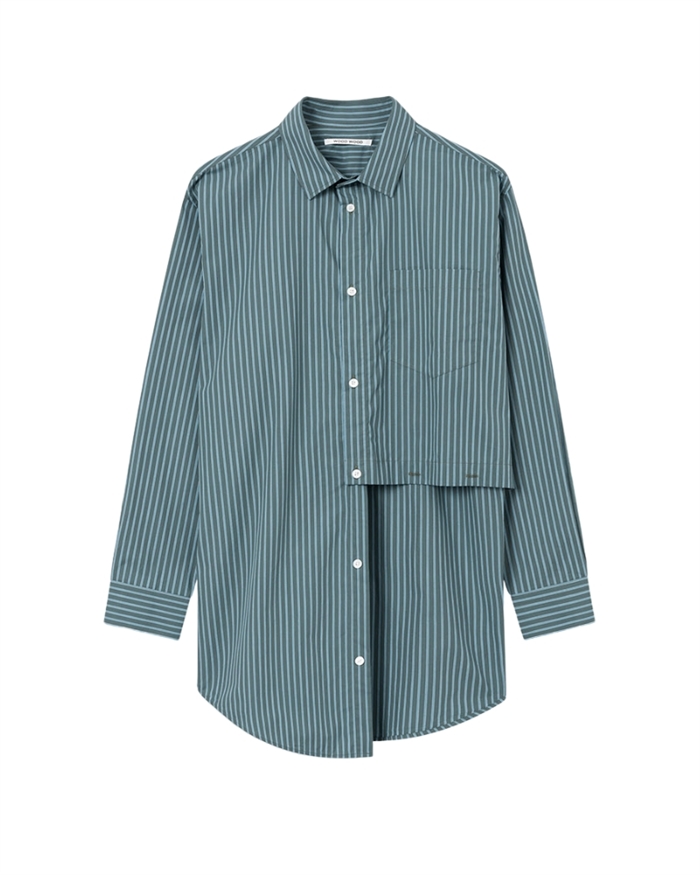 Wood Wood Jade Poplin Stripe Skjorte Dusty Green Shop Online Hos Blossom