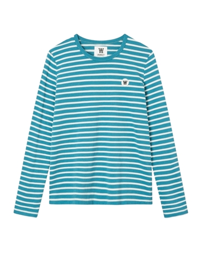 Wood Wood Moa Stripe Long Sleeve T-shirt Bright Blue Off White Stripes