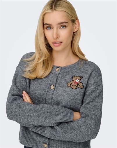 ONLY Onlmyera Life Ls One Button Cardigan KNT, dark grey melange, M